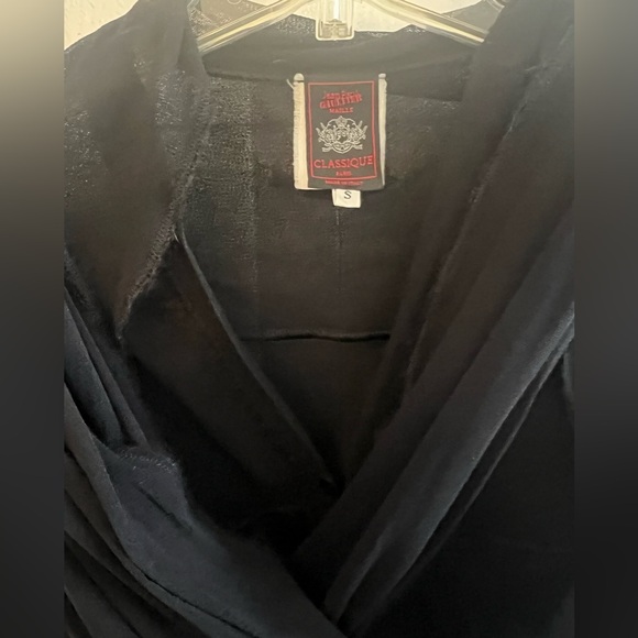 Jean Paul Gaultier mesh button front top wool trimming attached scarf 1990s SM - Picture 8 of 16